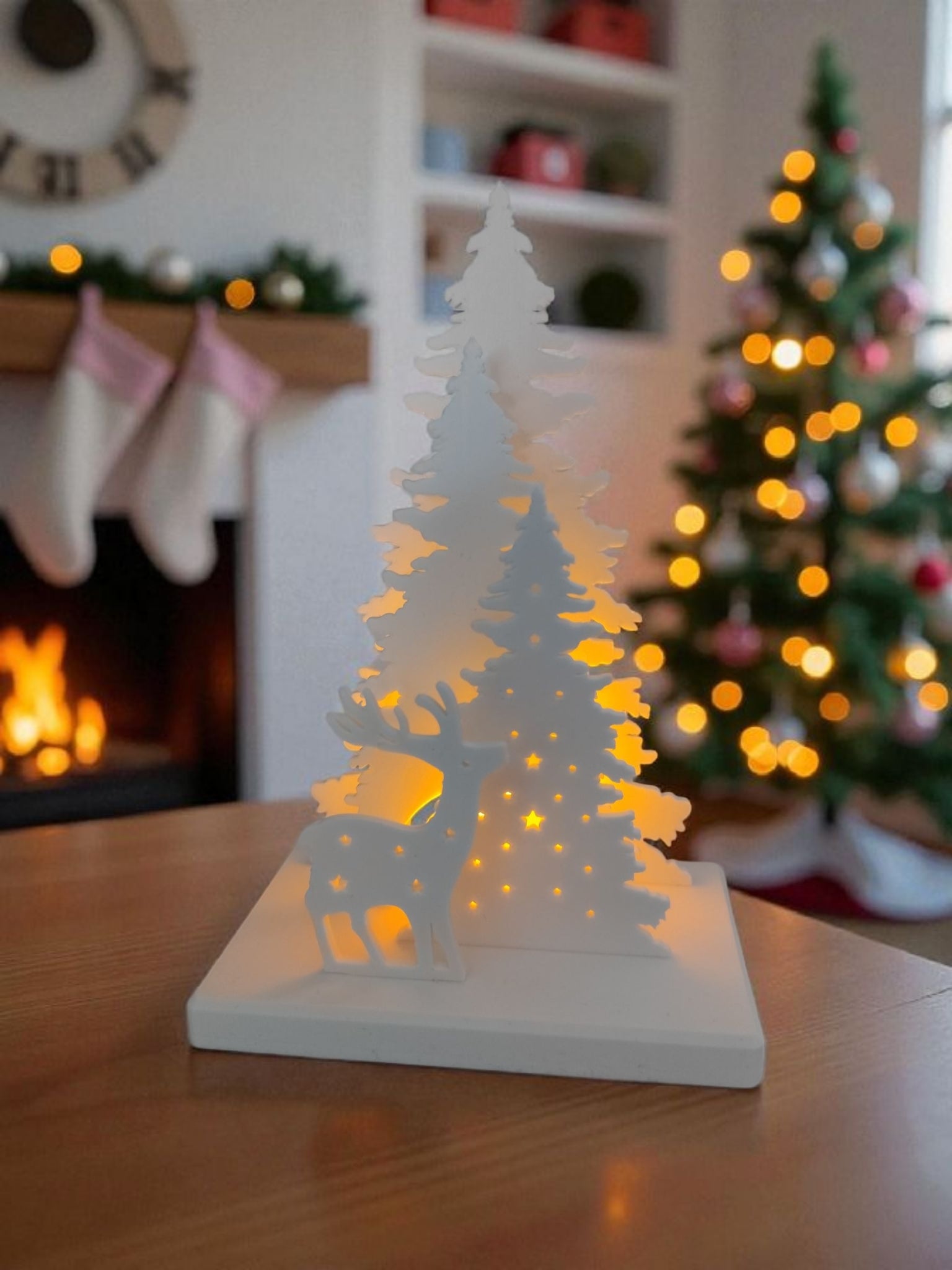 Christmas Reindeer Decor Scene with LED Tea Light